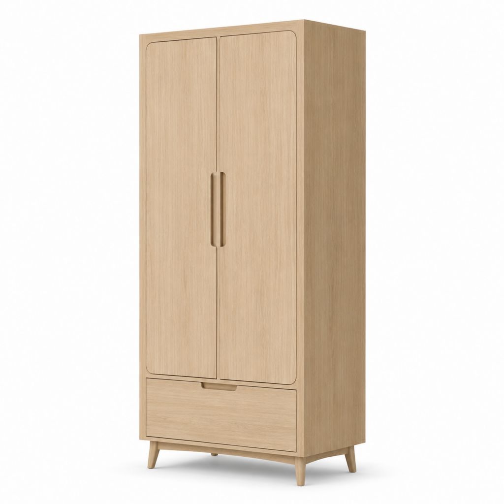 Armoire armoire rectangulaire en bois à 2 portes avec tiroir, beige clair, 90 × 55 × 190 cm