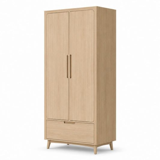 Armoire armoire rectangulaire en bois à 2 portes avec tiroir, beige clair, 90 × 55 × 190 cm