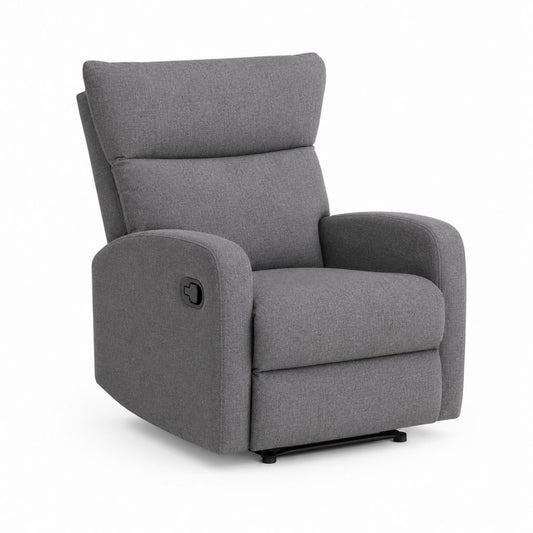 Fauteuil de relaxation inclinable manuel en polyester gris avec repose-pieds et accoudoirs, 86 × 92 × 105 cm