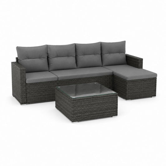 Set de jardin 2 pièces en rotin synthétique anthracite gris, canapé angulaire à 4 places avec péninsule droite 240 × 150 × 85 cm et table basse 70 × 70 × 38 cm
